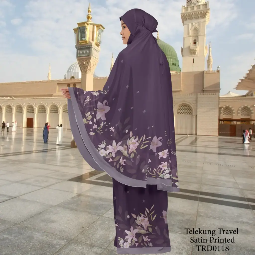 Telekung Travel Satin Printed (Awning Moss Crepe Berdagu) in TRD0118